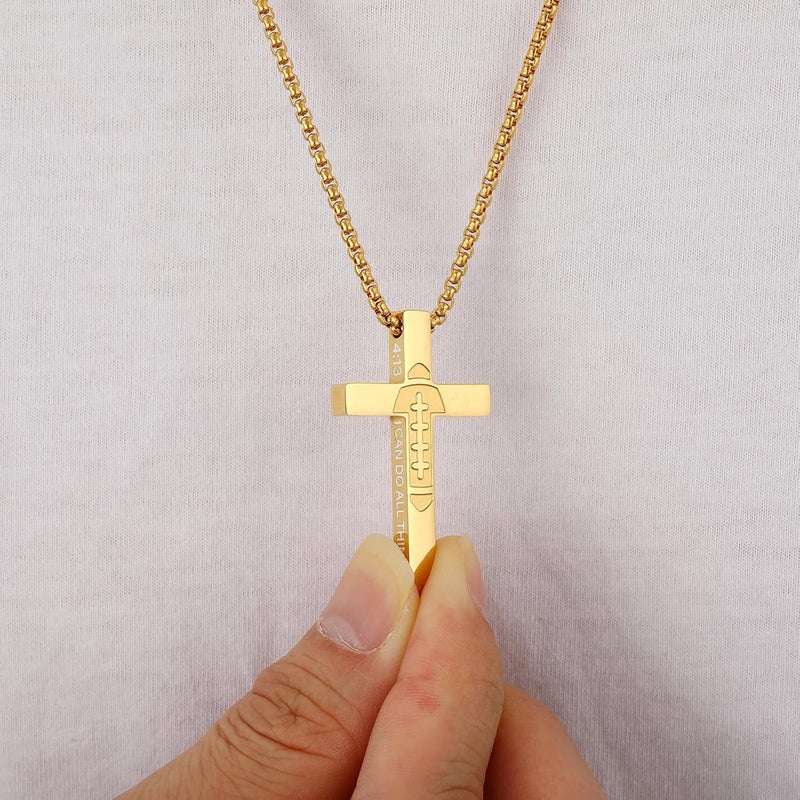 VULETO Football Cross Necklace for Boys Men, Stainless Steel Bible Verse Cross Pendant Chain Sports Gear Stuff Valentines Easter Christian Religious Jewelry Gifts for Teen Boys Kids - Image 3